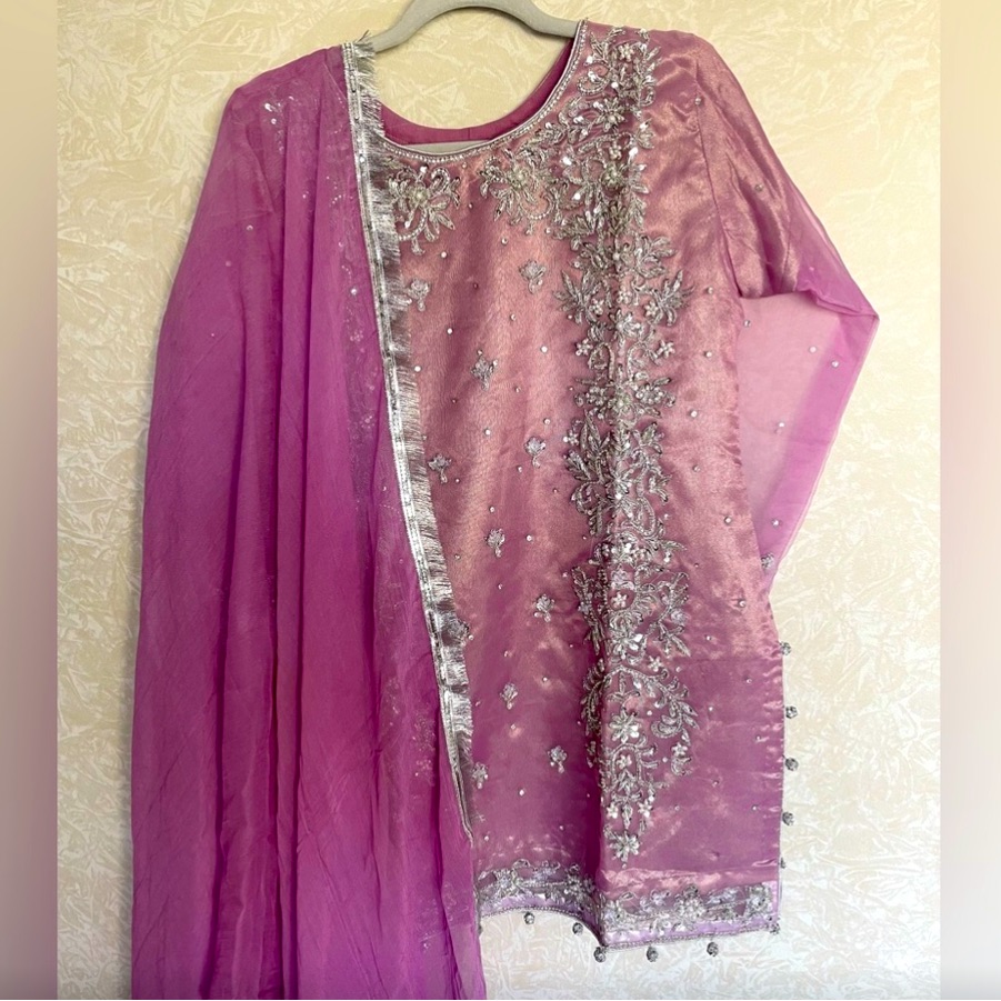 Elegant Purple And Silver Embellished Dress